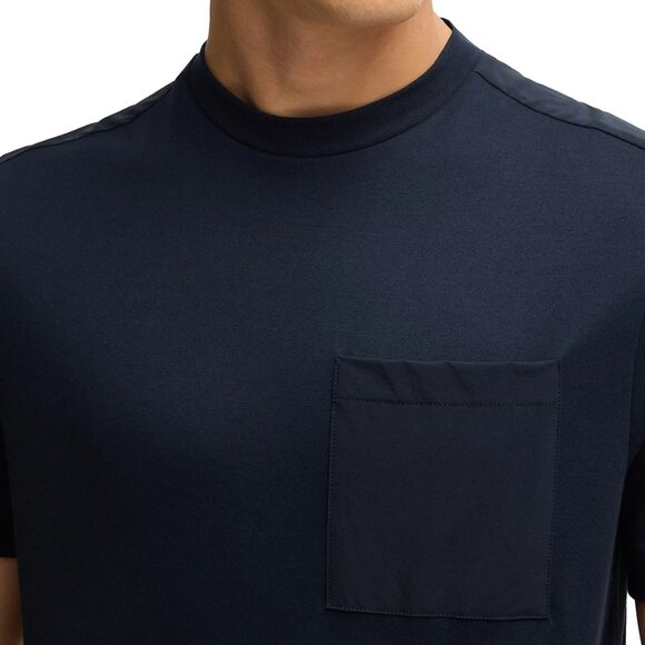 Hugo Boss Men's Short Sleeve BOSS Taut Tech Pocket Crew Tee Shirt Dark Blue - Picture 3 of 5